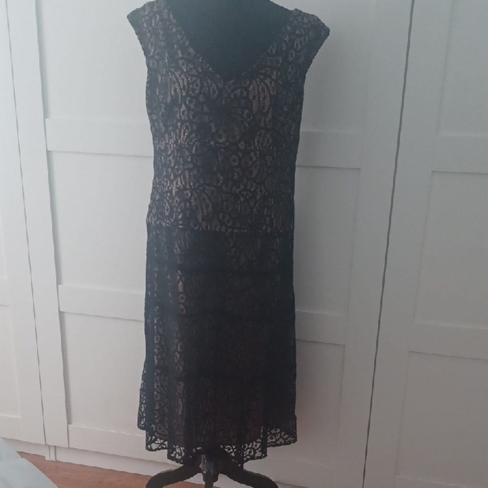 Anne Klein Black Lace Dress with Nude Slip
